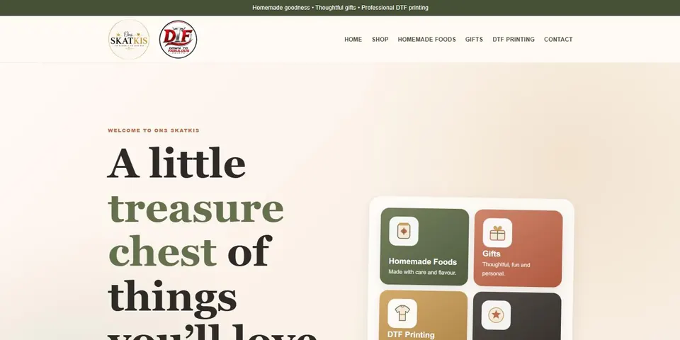 Homepage of the Ons Skatkis website designed by Breathtaking Branding